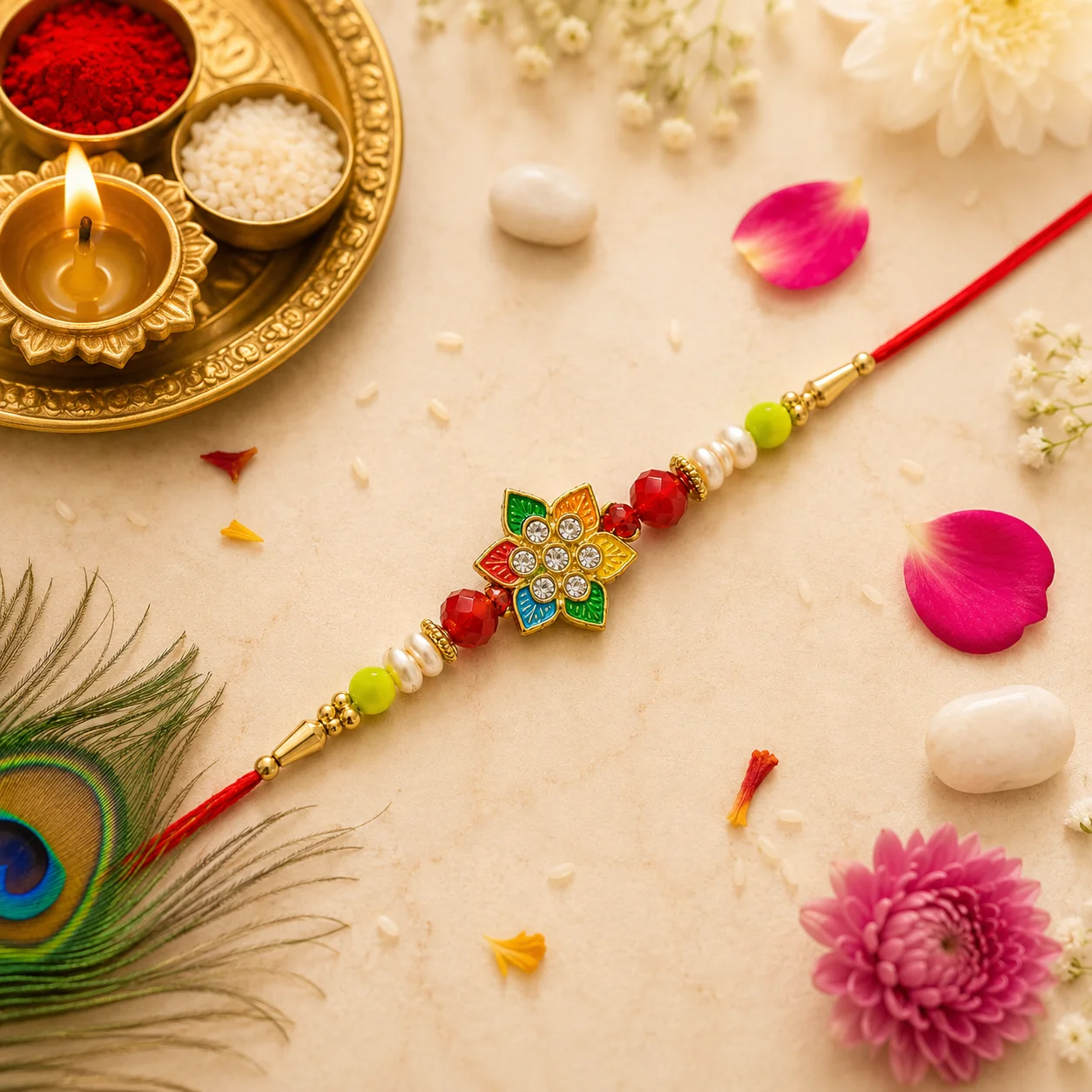 Colorful Flower Rakhi for Brother | Designer Beaded Raksha Bandhan Rakhi
