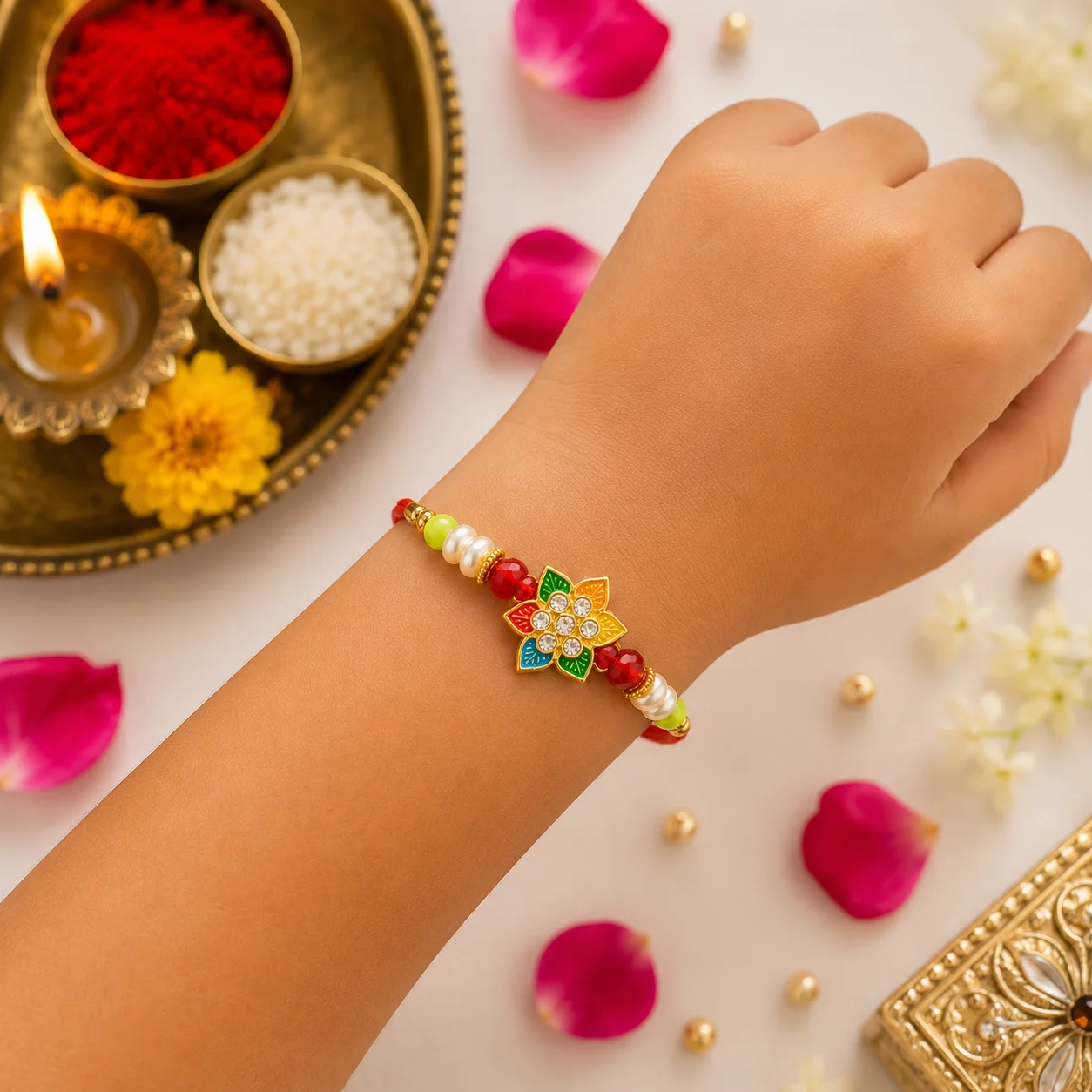 Colorful Flower Rakhi for Brother | Designer Beaded Raksha Bandhan Rakhi