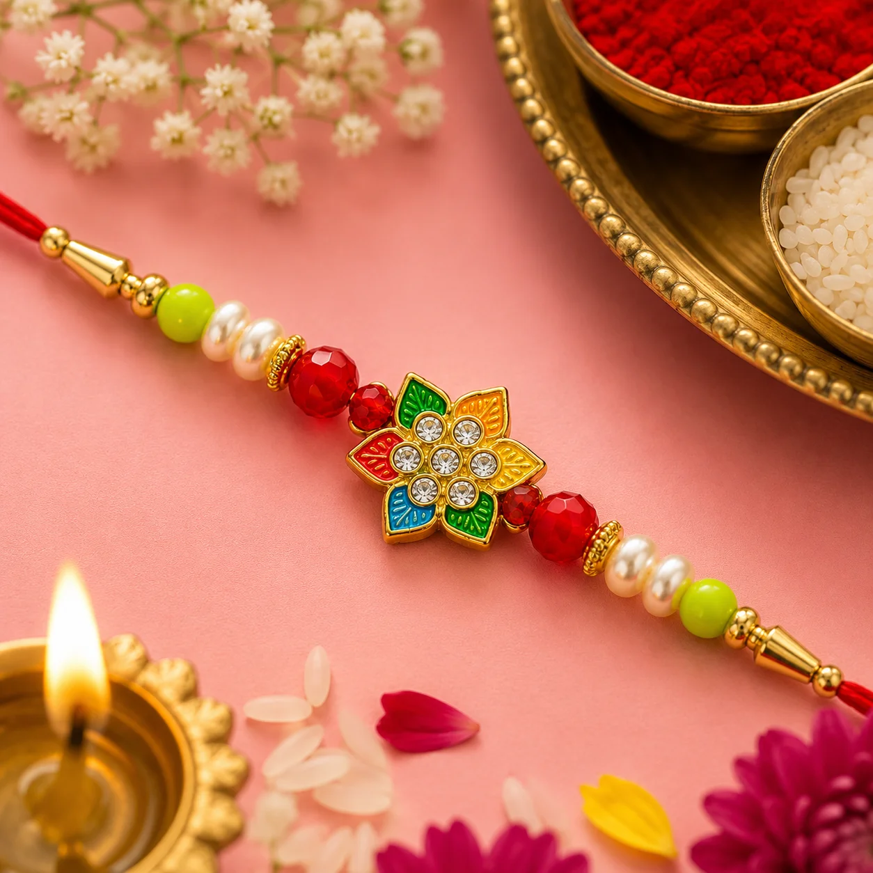 Colorful Flower Rakhi for Brother | Designer Beaded Raksha Bandhan Rakhi