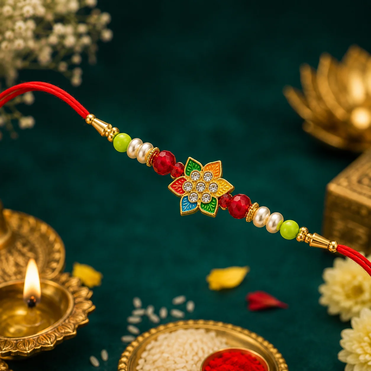 Colorful Flower Rakhi for Brother | Designer Beaded Raksha Bandhan Rakhi