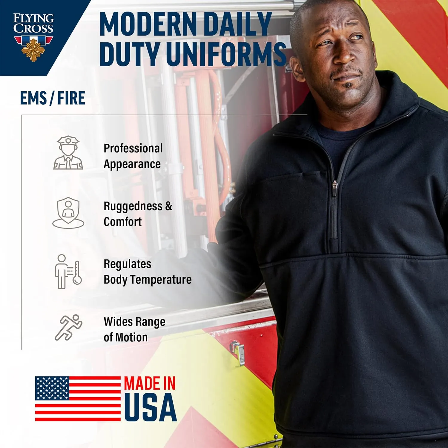 FLYING CROSS Men's Half-Zip Firefighter Job Shirt Pullover
