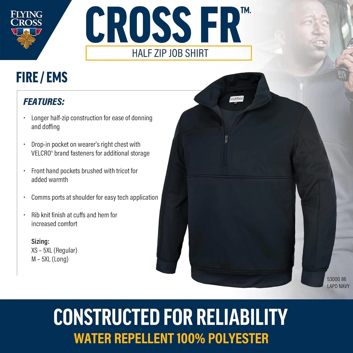 FLYING CROSS Men's Half-Zip Firefighter Job Shirt Pullover