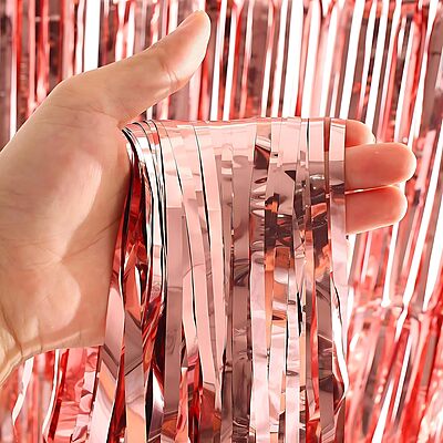 Rose Gold Foil Fringe Curtains for Party Decoration - Pack of 2