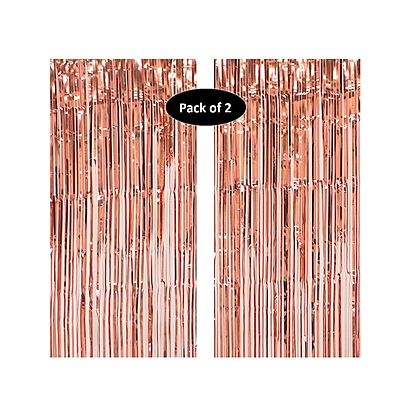 Rose Gold Foil Fringe Curtains for Party Decoration - Pack of 2