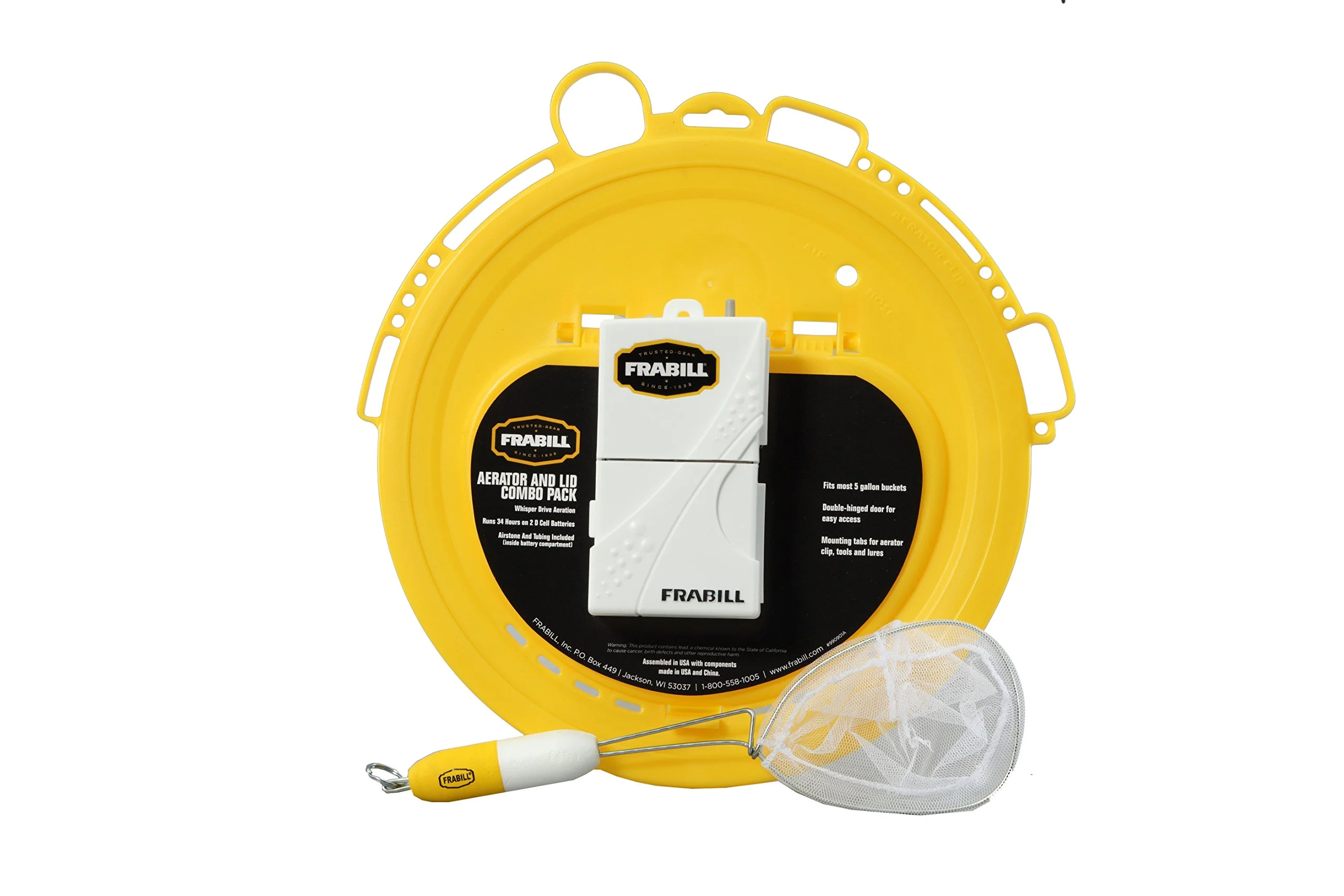 Frabill Aerator Lid Combo Pack | Portable Aerator for Live Bait Storage | Lid fits most 4.25, 5 and 6-Gallon Buckets