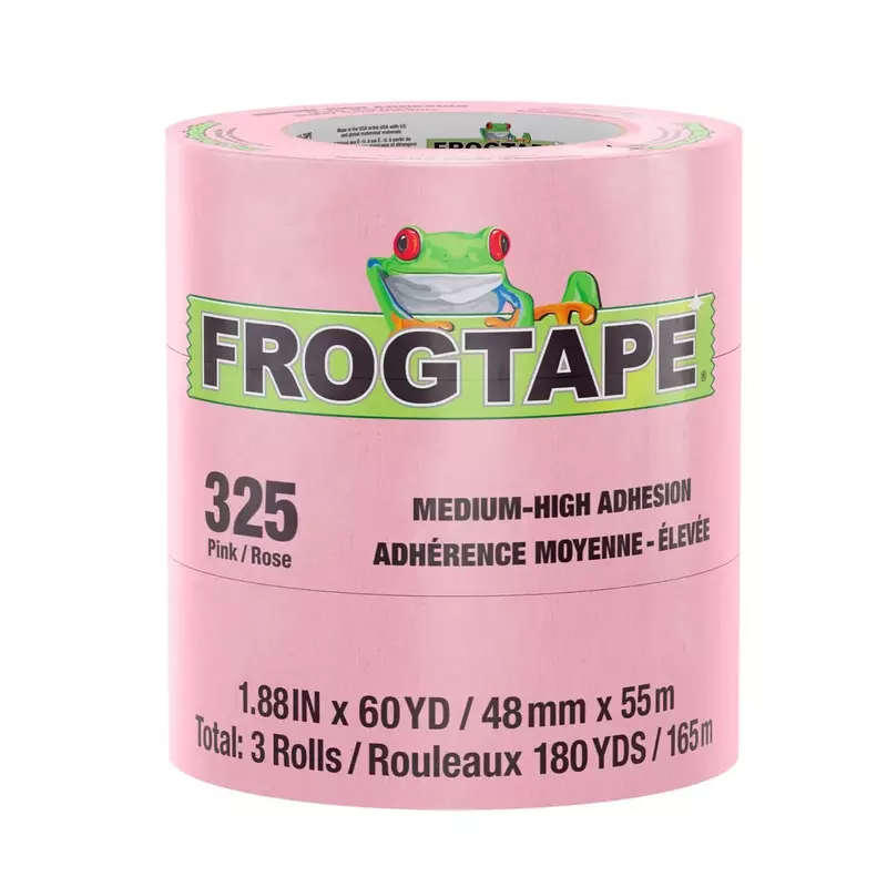 FrogTape 325 Pink High Temperature Performance Grade Masking Tape, Medium-High Adhesion, 48mm x 55m, 3 Rolls per Pack