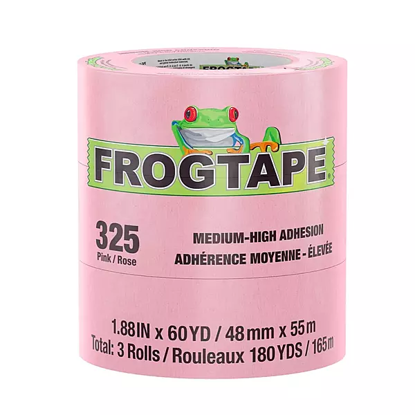 FrogTape 325 Pink High Temperature Performance Grade Masking Tape, Medium-High Adhesion, 48mm x 55m, 3 Rolls per Pack