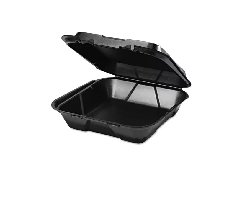 Genpak Large 1-Comp Hinged Container 9-3/16"x9-9/16"x2-21/32" Black Foam 2 / 100 cs