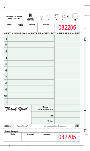 National Checking Two-Part Carbonless Guest Check 4.25" x 7.25" Green Booked Medium 40 / 50 cs