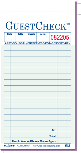 National Checking Duplicate Carbon Guest Check 3.50" x 6.75" Green Bulk Pack Med 50 / 50 cs