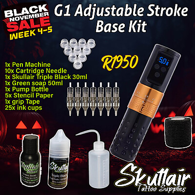 G1 Adjustable wireless stroke length tattoo pen base kit
