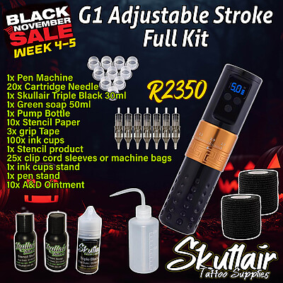 G1 Adjustable wireless stroke length tattoo pen Full kit