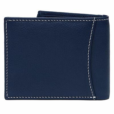 WILDHORN ® Men's RFID Protected Genuine Leather Wallet Keychain and Pen Combo (Blue)