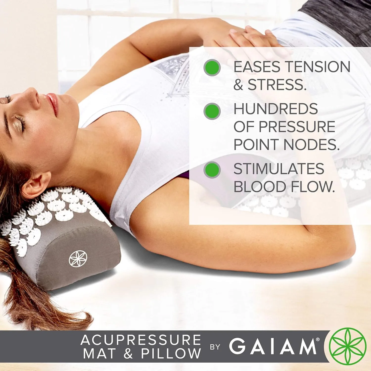 Gaiam Acupressure Mat and Pillow Set, Acupuncture Style Massage Mat & Pillow, Relief for Sciatic Nerve, Muscle Tension