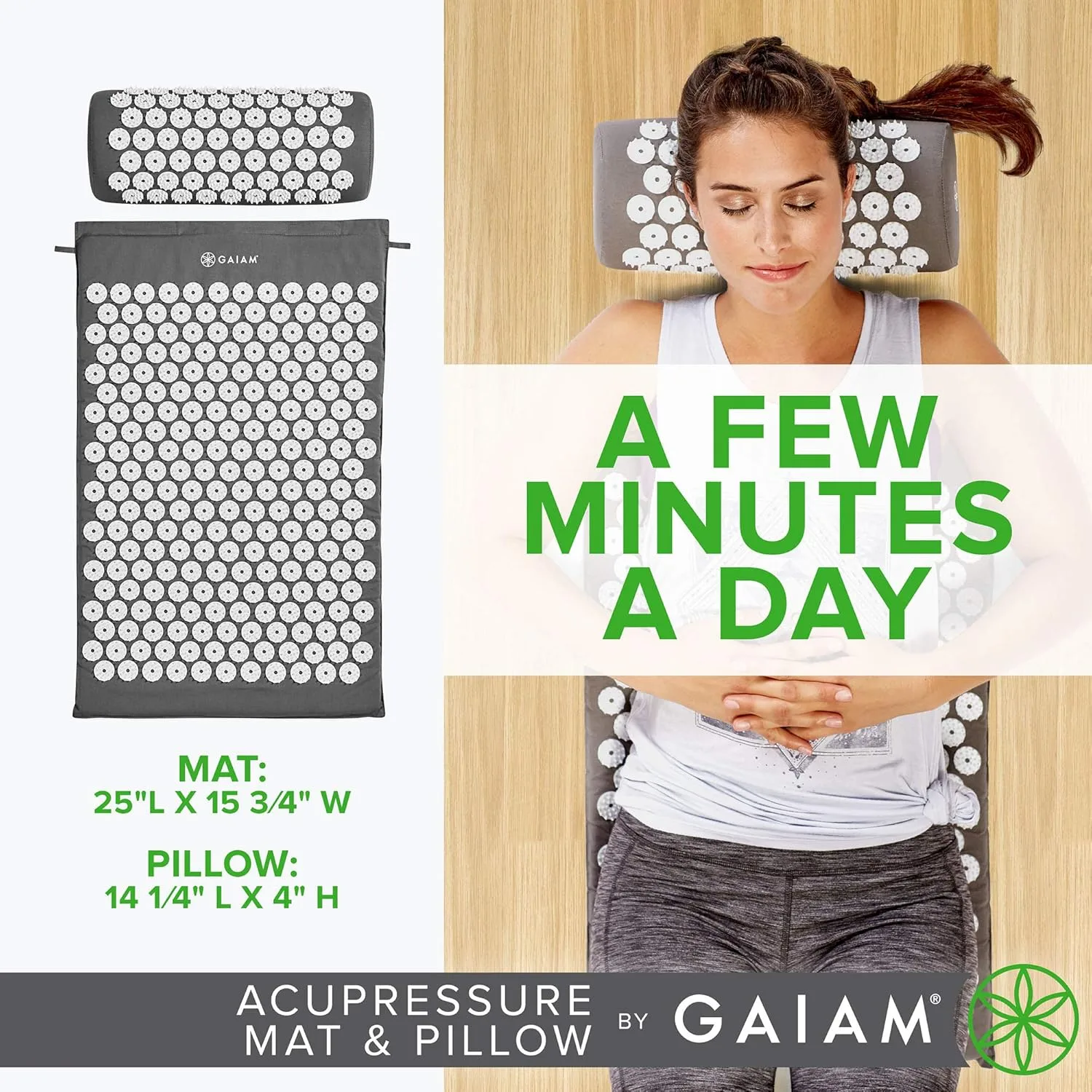 Gaiam Acupressure Mat and Pillow Set, Acupuncture Style Massage Mat & Pillow, Relief for Sciatic Nerve, Muscle Tension