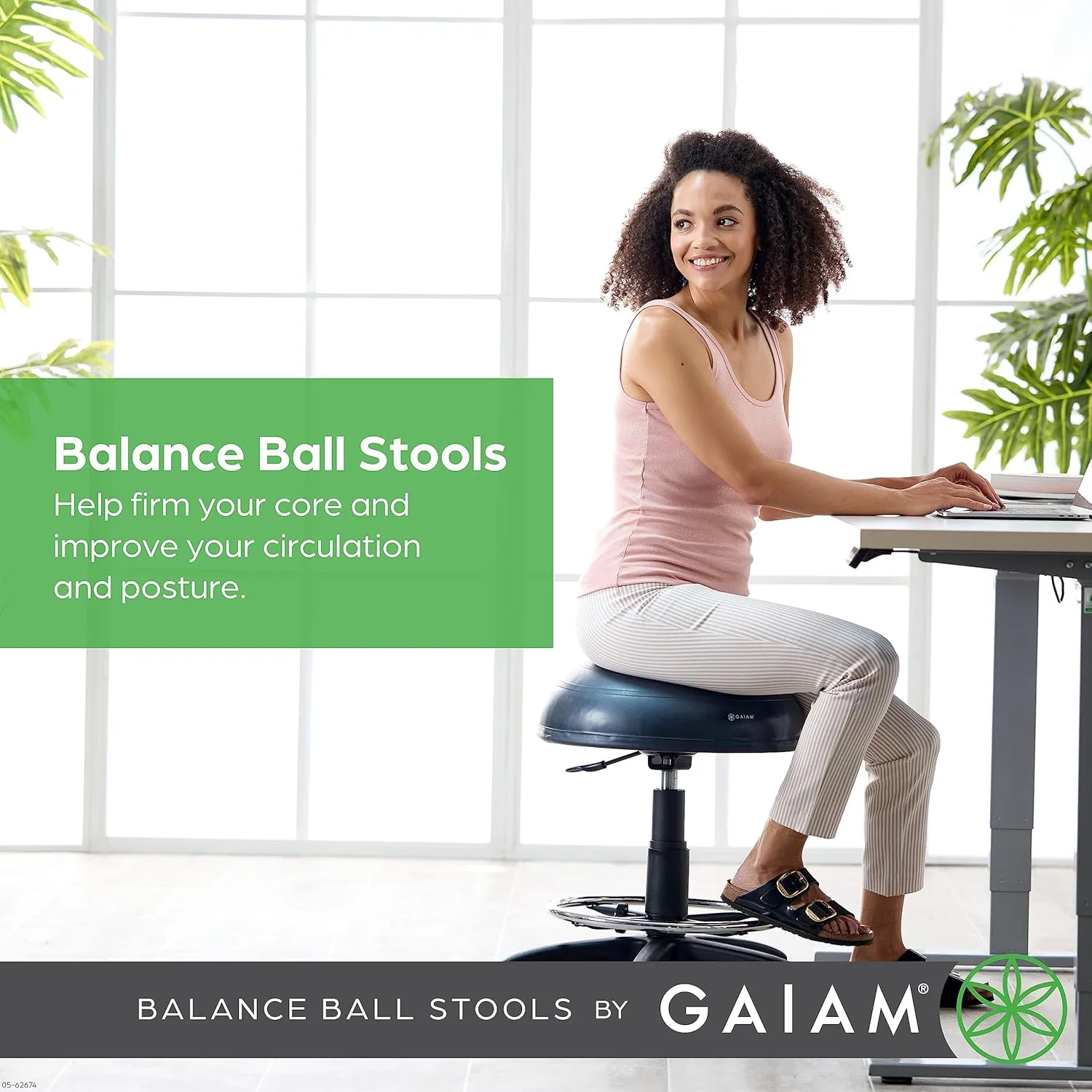 Gaiam Balance Ball Chair Stool, Half-Dome Stability Ball Adjustable Tall Office Black | 33-Inch
