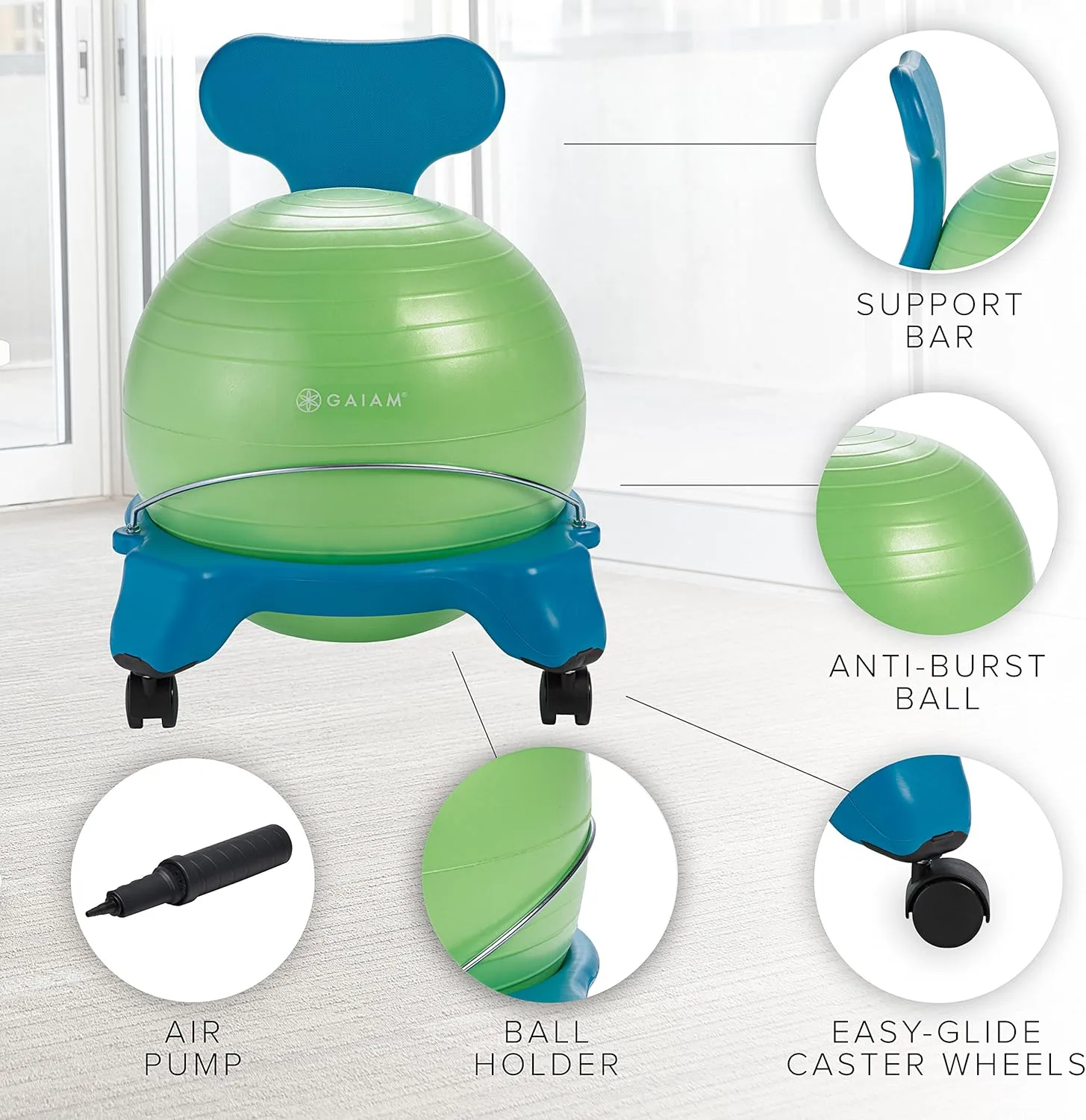 Gaiam Kids Balance Ball Chair - Classic Children's Stability Ball Chair