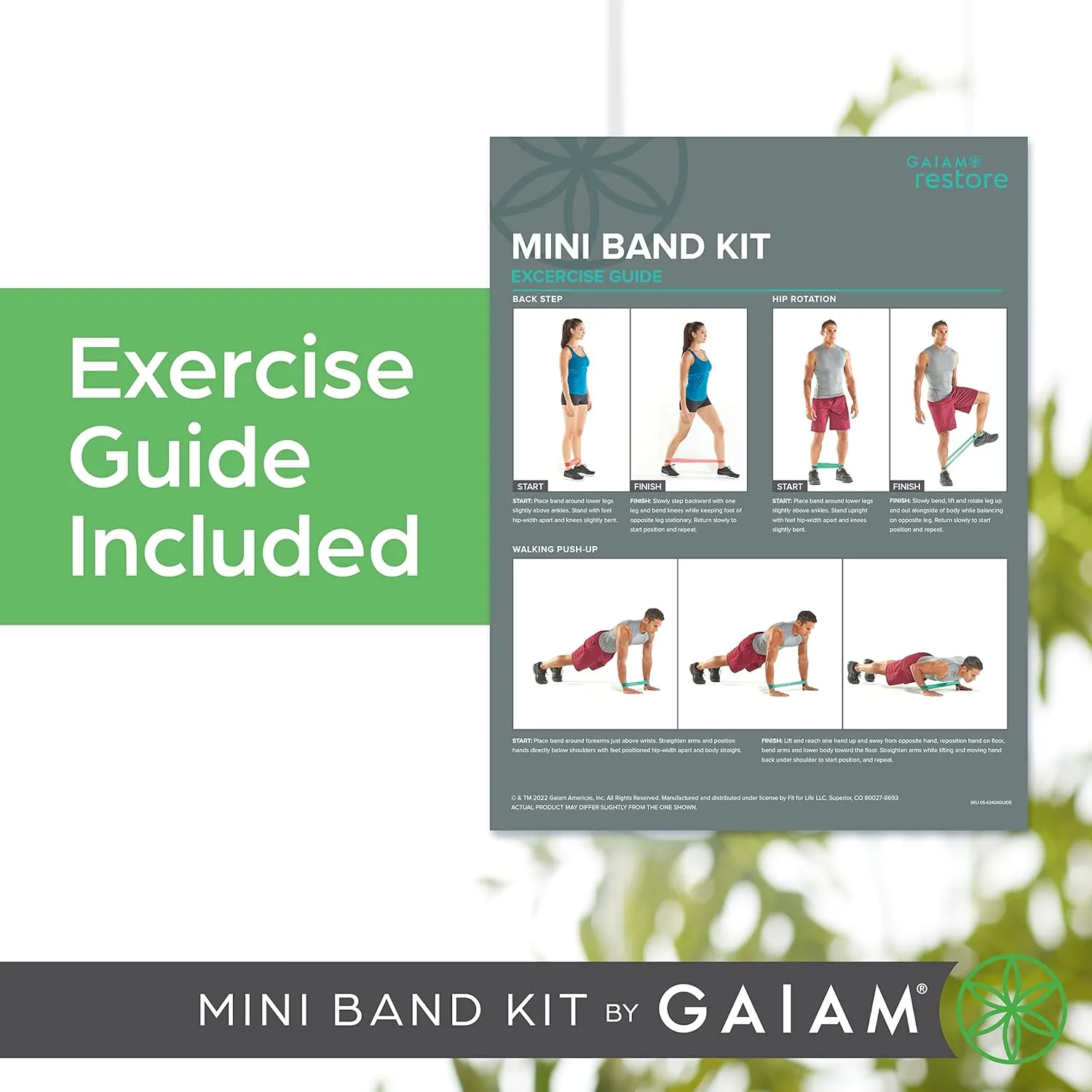 Gaiam Restore Mini Band Kit, Set of 3, Light, Medium, Heavy Lower Body Loop Resistance Bands for Legs and Booty Exercises