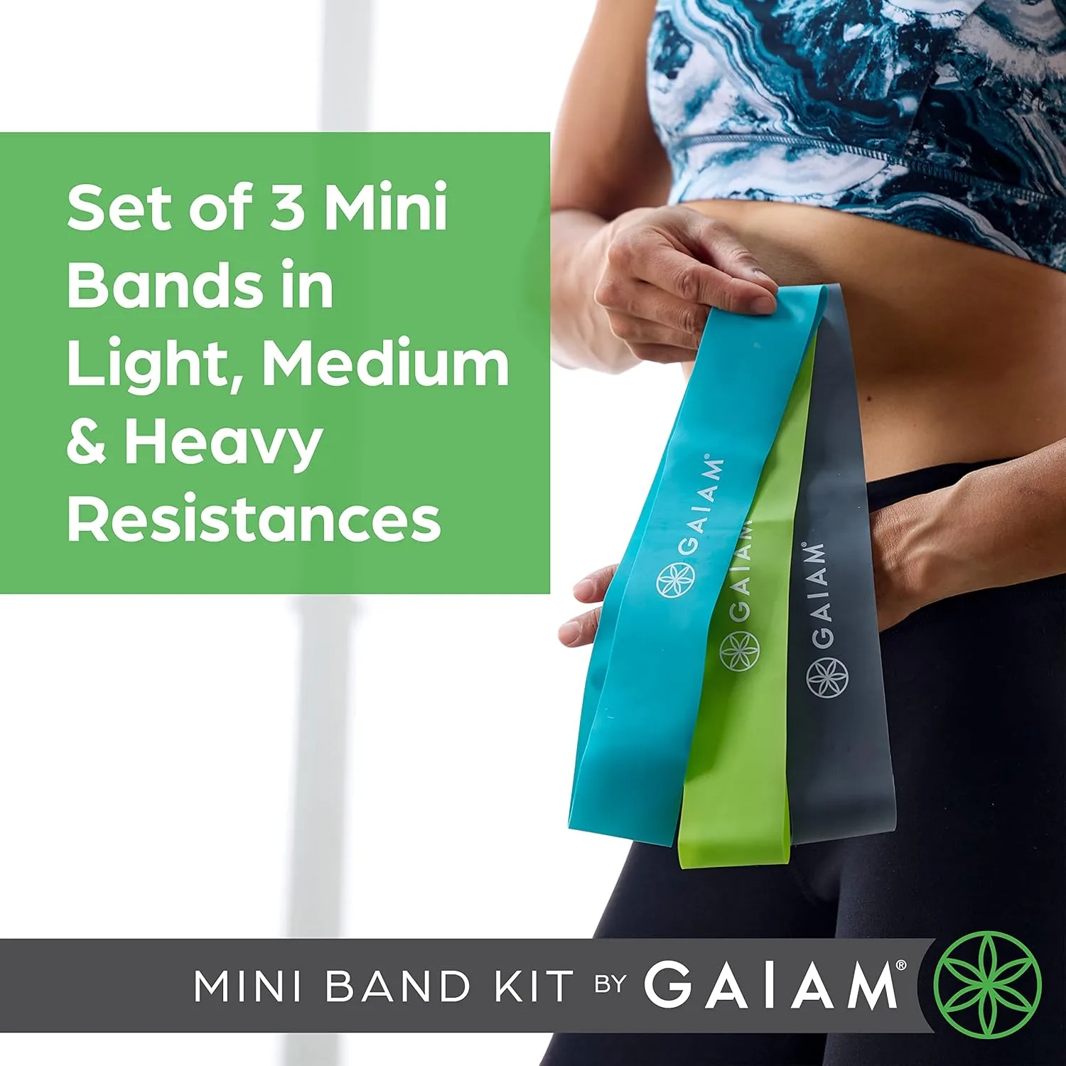 Gaiam Restore Mini Band Kit, Set of 3, Light, Medium, Heavy Lower Body Loop Resistance Bands for Legs and Booty Exercises
