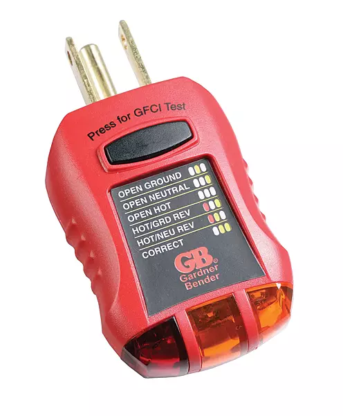 Gardner Bender GFI-3501 Ground Fault Receptacle Tester & Circuit Analyzer, 110-125V AC, 7 LED Tests (Red)