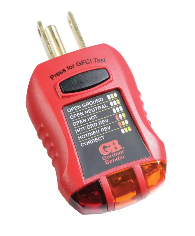 Gardner Bender GFI-3501 Ground Fault Receptacle Tester & Circuit Analyzer, 110-125V AC, 7 LED Tests (Red)