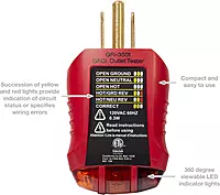 Gardner Bender GFI-3501 Ground Fault Receptacle Tester & Circuit Analyzer, 110-125V AC, 7 LED Tests (Red)