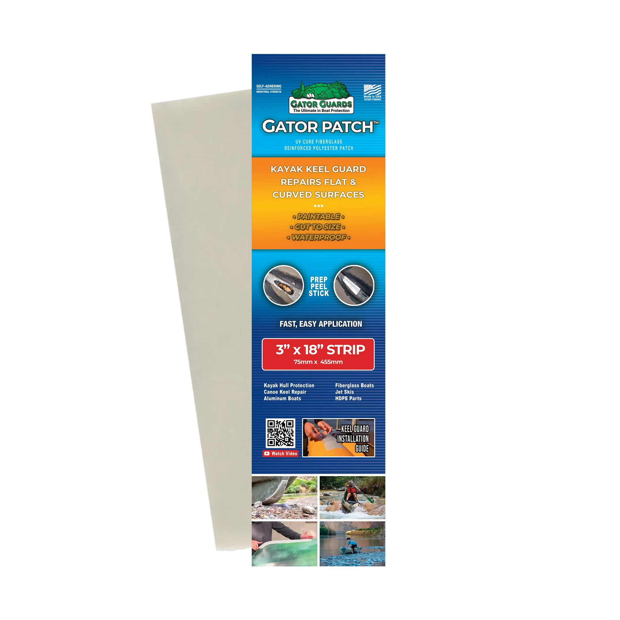 Gator Patch Kayak Keel Guard - Strip Form - Protects and Repairs Vulnerable Kayak Keel Contact Points - DIY Installation