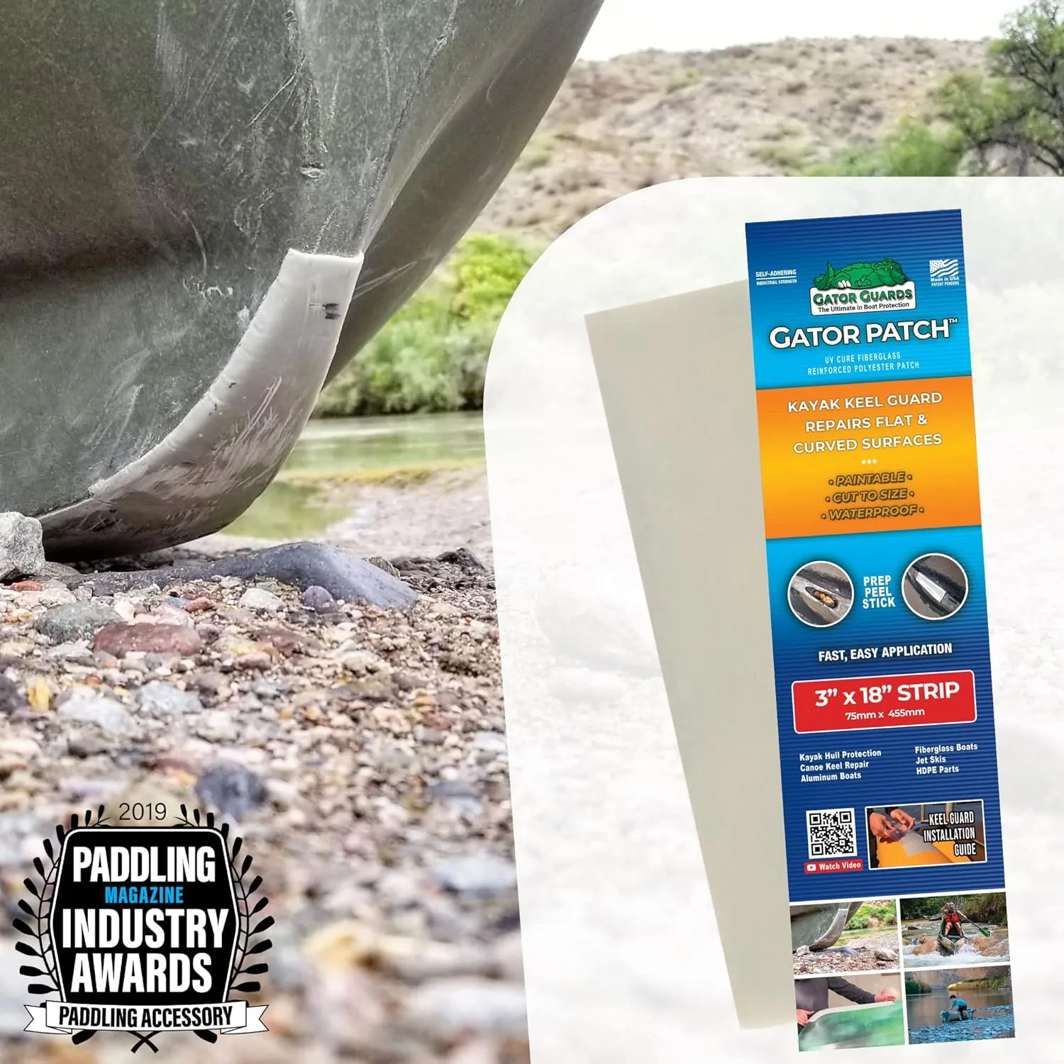 Gator Patch Kayak Keel Guard - Strip Form - Protects and Repairs Vulnerable Kayak Keel Contact Points - DIY Installation