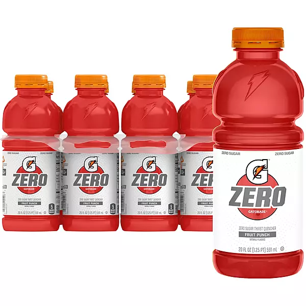 Gatorade Thirst Quencher Zero Sugar Sports Drink, Fruit Punch, 20oz Bottles, 8 Pack