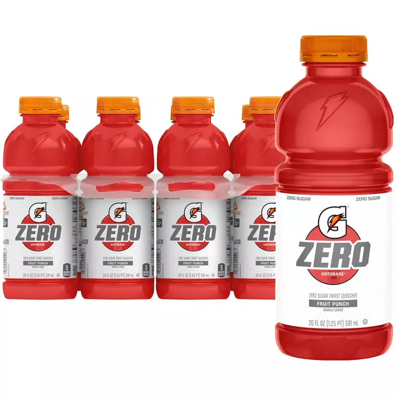 Gatorade Thirst Quencher Zero Sugar Sports Drink, Fruit Punch, 20oz Bottles, 8 Pack