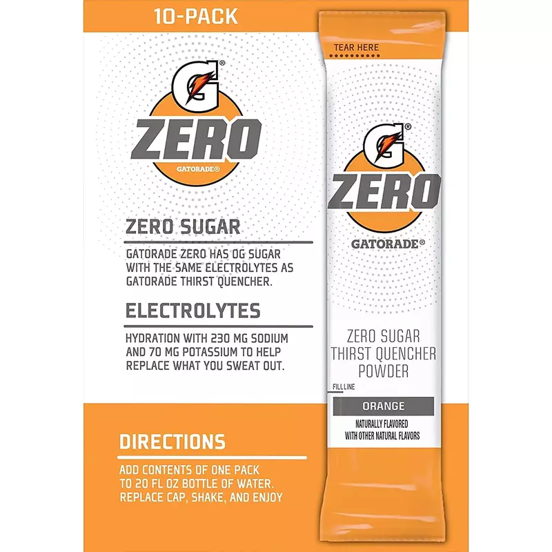 The Gatorade Gatorade G Zero, Sugar Free Powder Sticks, 0.10oz Packets (Mixes with 20 ounces of Water) 10 Pack (Orange)