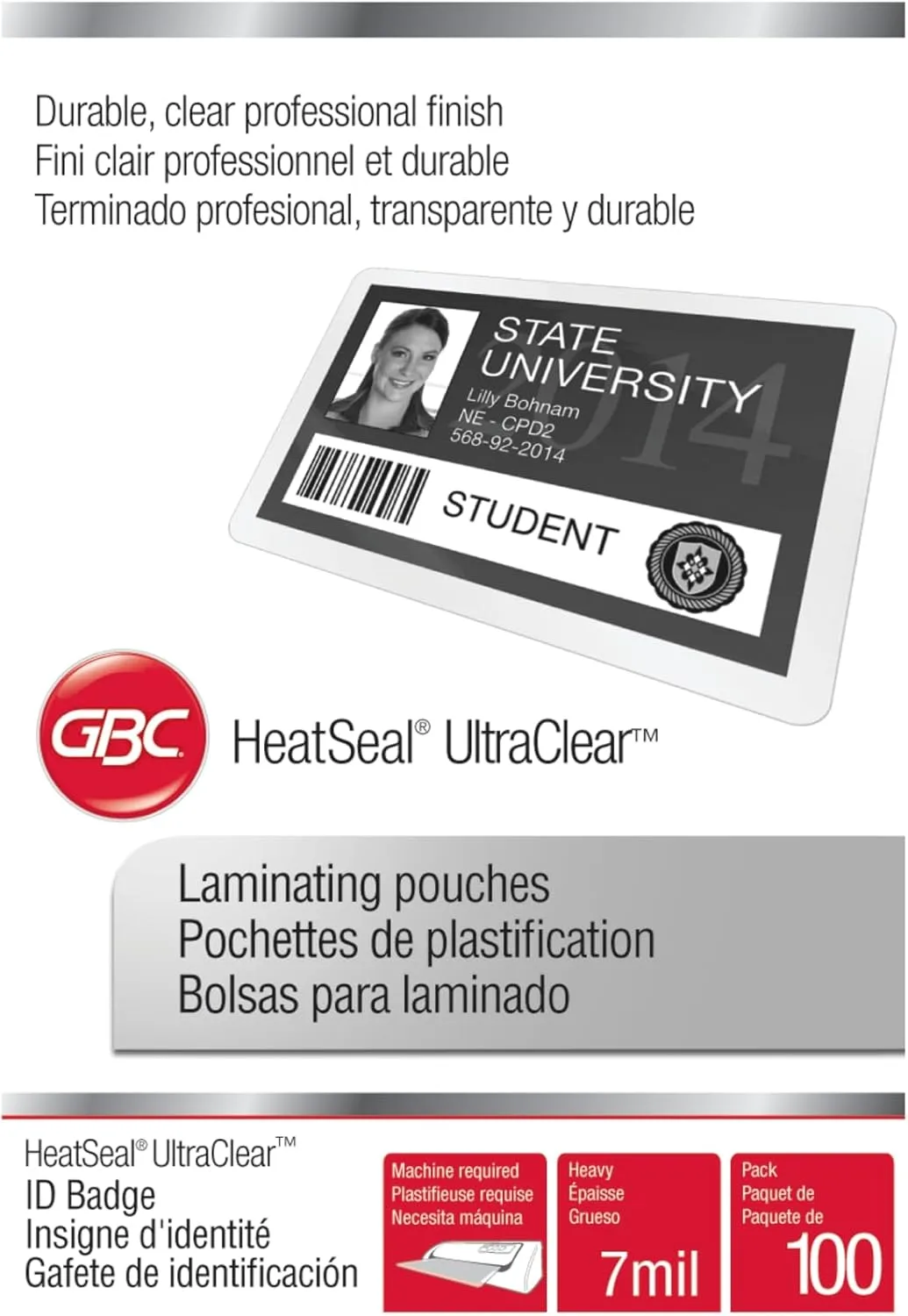 GBC UltraClear Thermal Laminating Pouches, 7 Mil, 100 Pack