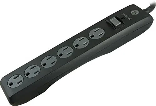GE General Purpose 6-Outlet Surge Protector, 6 ft Extension Cord, 800 Joules, Twist-to-Close Safety Outlet Covers, Flat Plug