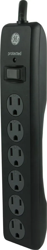 GE General Purpose 6-Outlet Surge Protector, 6 ft Extension Cord, 800 Joules, Twist-to-Close Safety Outlet Covers, Flat Plug