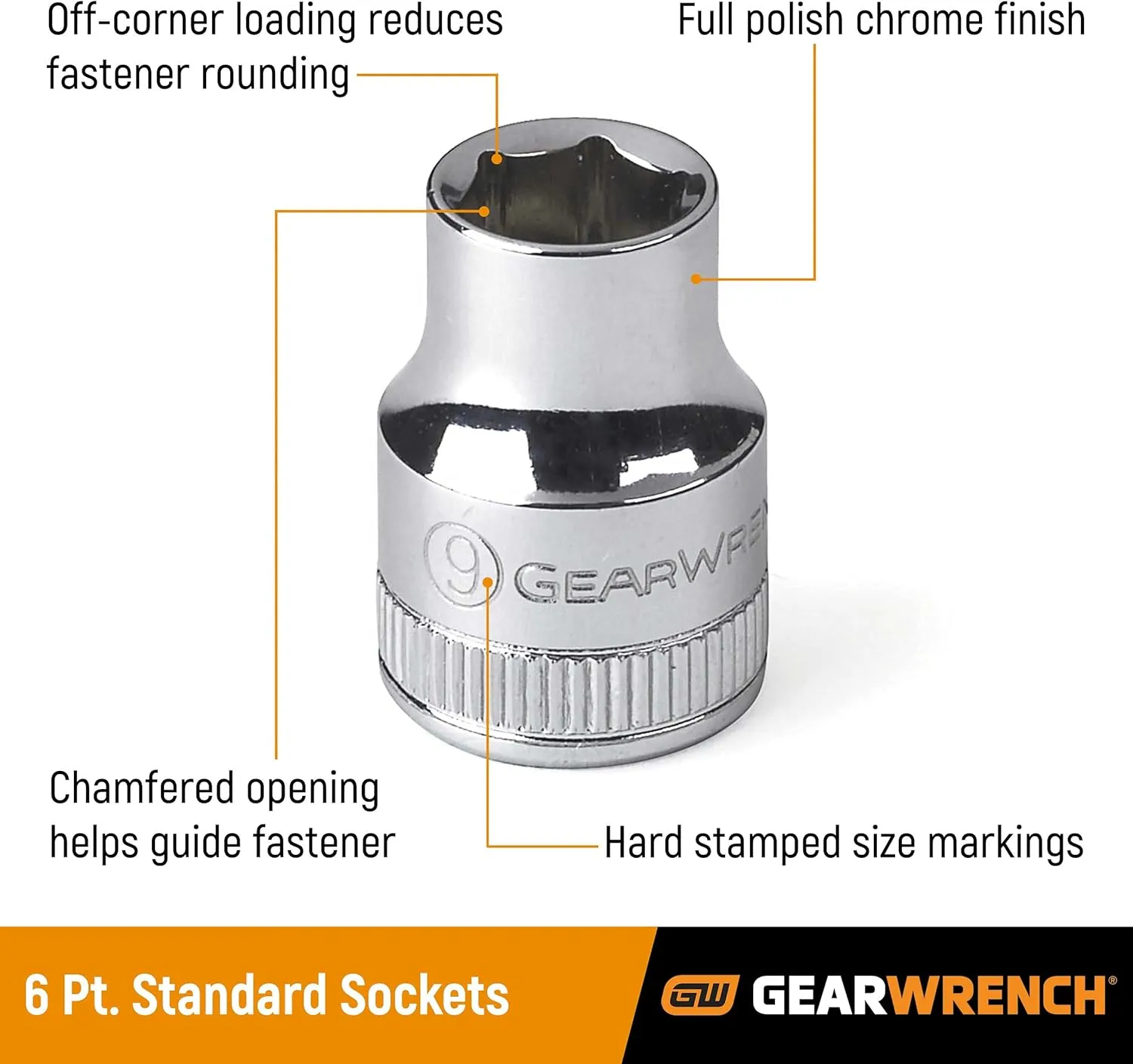 GEARWRENCH 1/2" Drive 6 Point Standard SAE Socket 15/16" - 80610D , Black