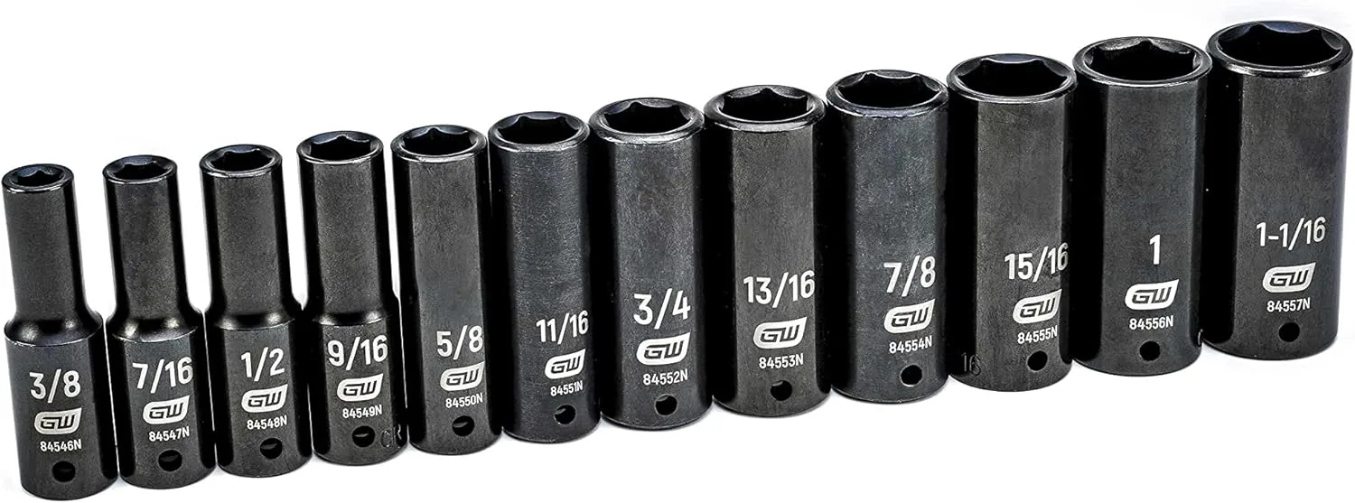 GEARWRENCH 12 Pc. 1/2" Drive 6 Pt. Deep ImpactSocket Set, SAE - 84942N