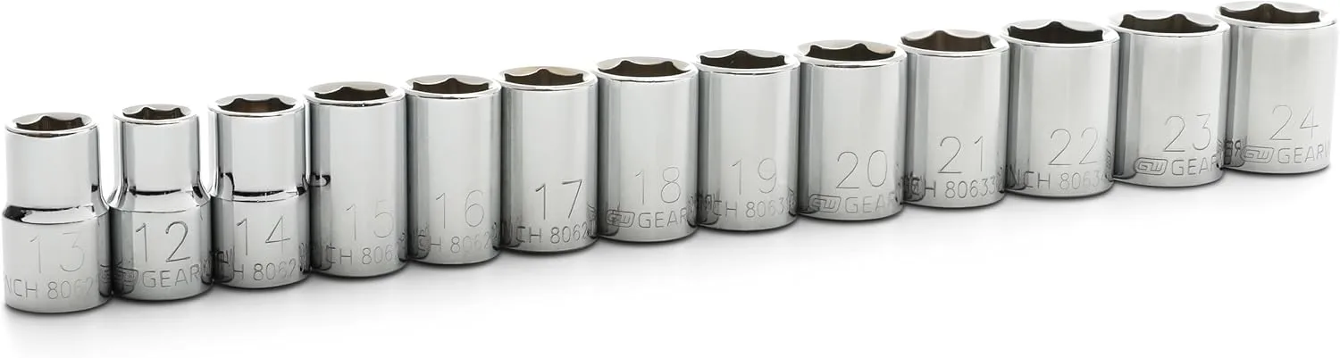GEARWRENCH 13 Pc. 1/2" Drive 6 Pt. Standard Socket Set, Metric - 80702