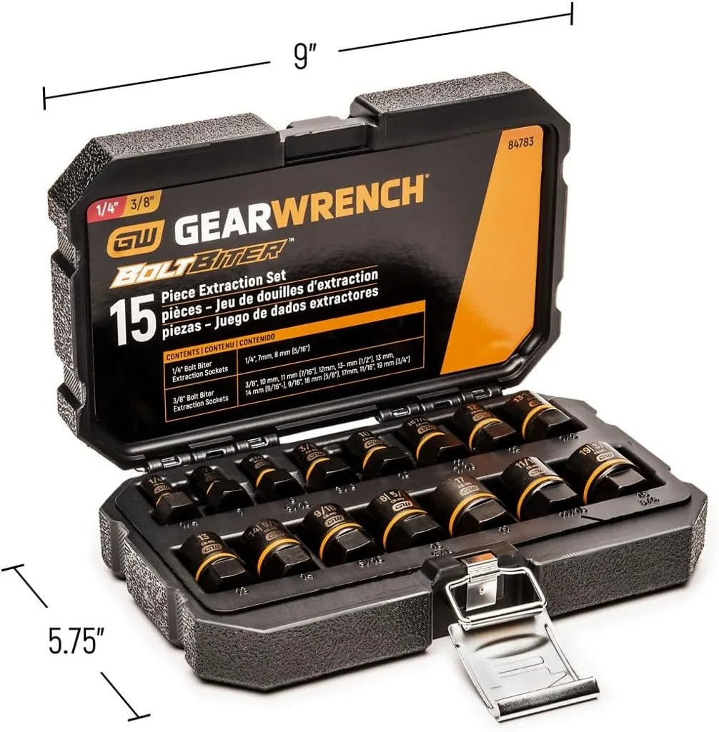 GEARWRENCH 15 Pc. 1/4" & 3/8" Drive Bolt Biter™ Impact Extraction Socket Set - 84783 One Size
