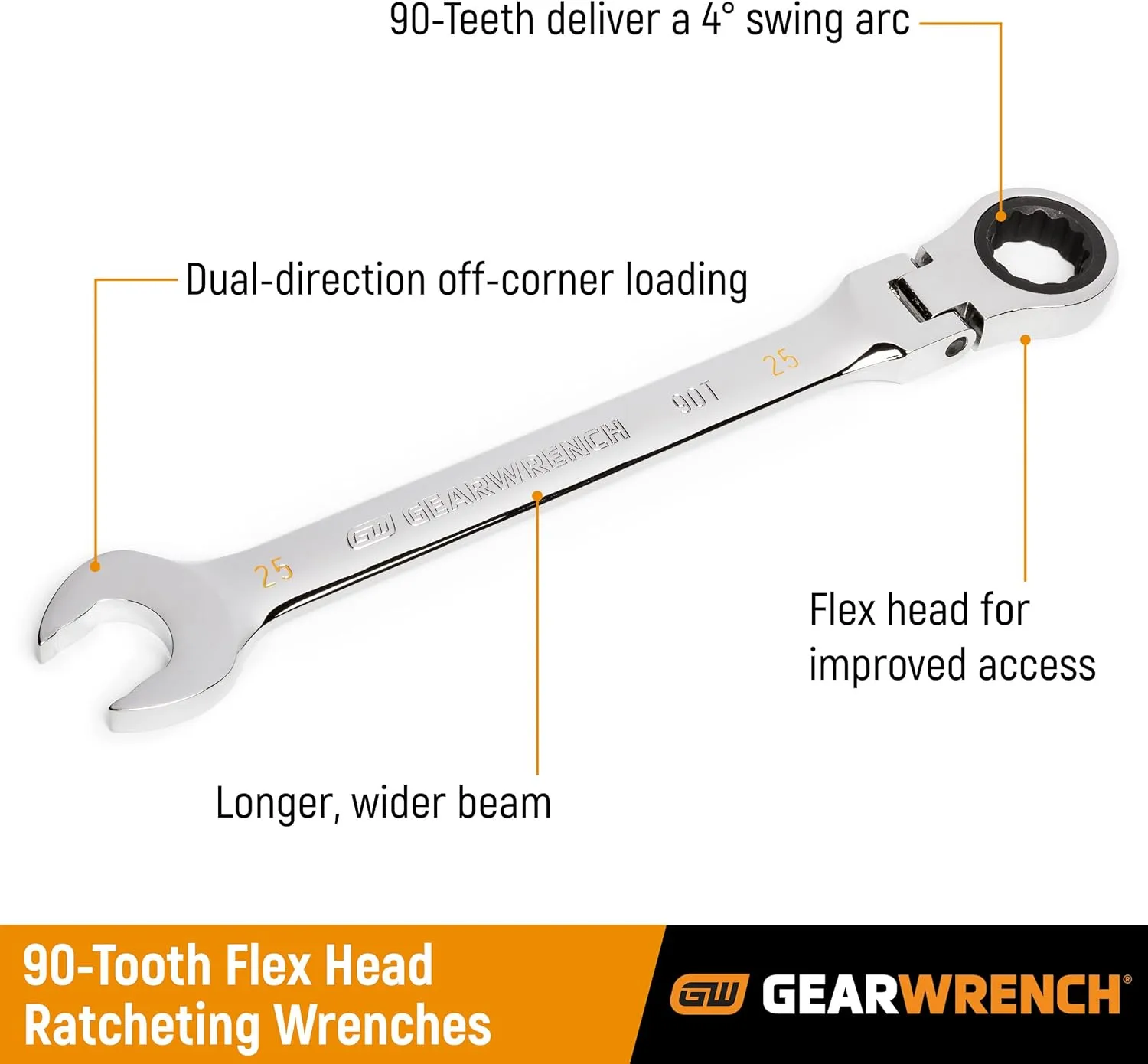 GEARWRENCH 90-Tooth 12-Point Flex Head Ratcheting Combination Wrench