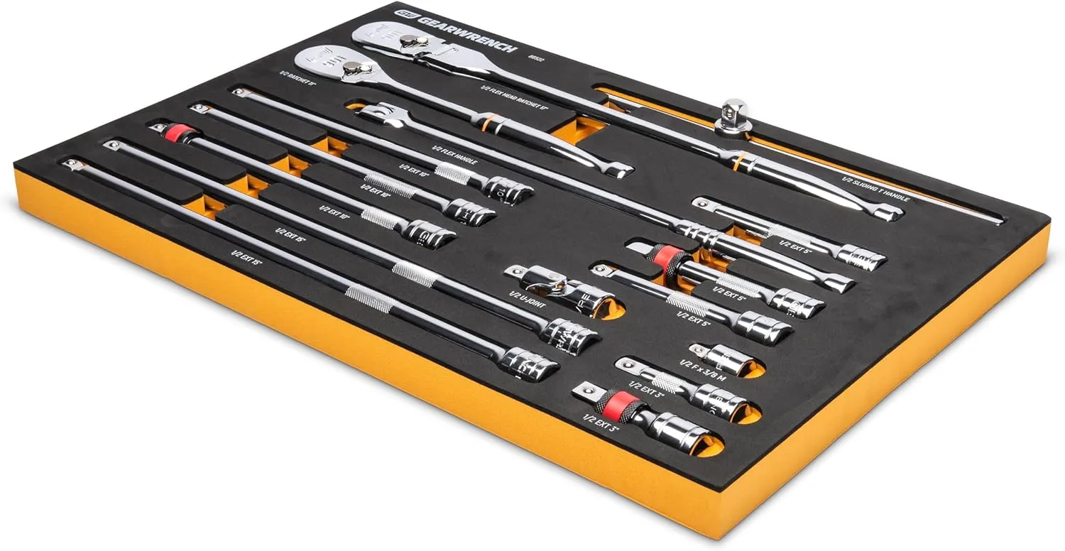 GEARWRENCH 16 Piece 1/2" 90T Ratchet & Drive Tool Set with EVA Foam Tray - 86522