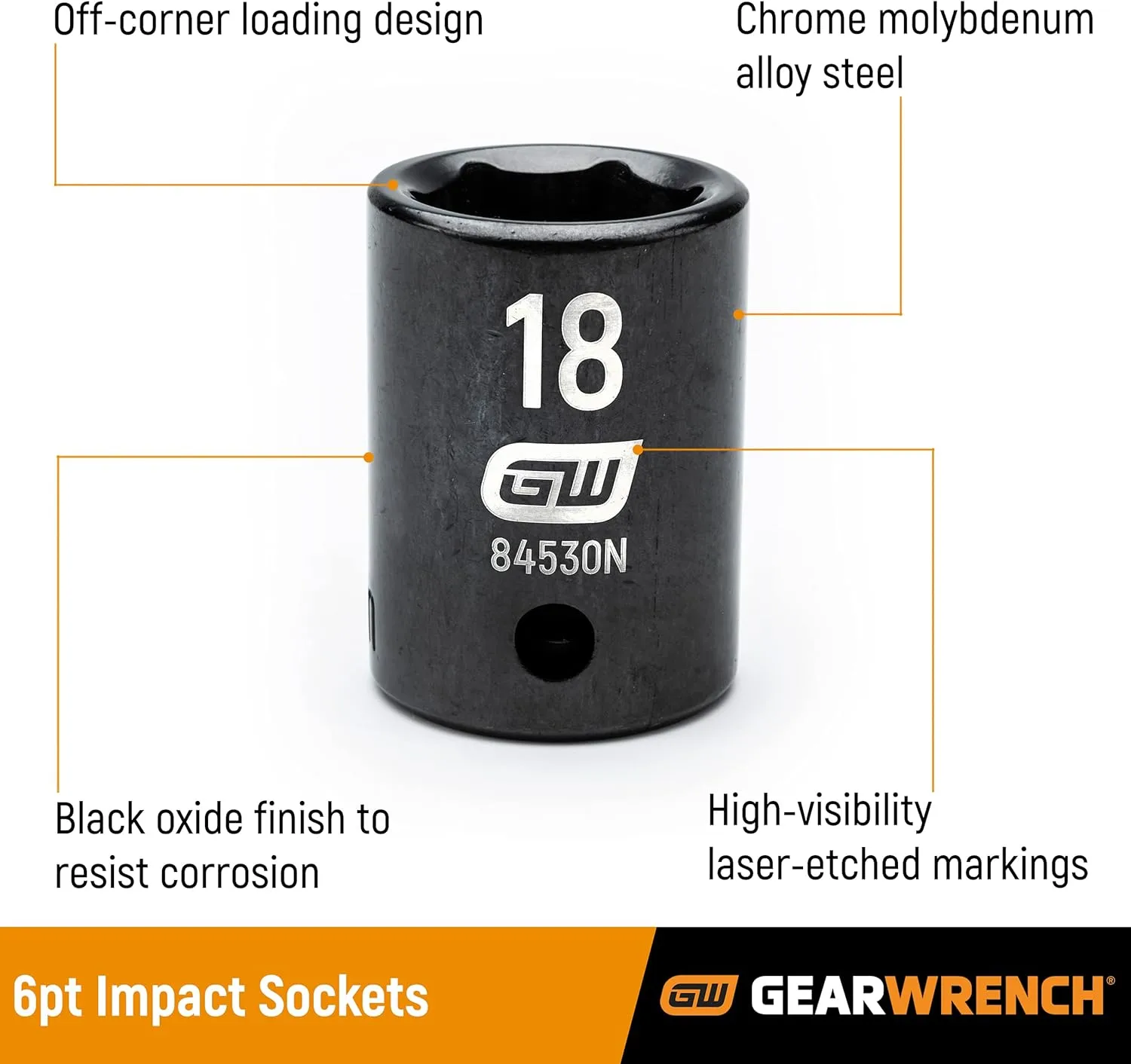 GEARWRENCH 19 Piece 1/2 Inch Drive 6 Point Impact Socket Set, Deep, SAE - 84934N 1/2"