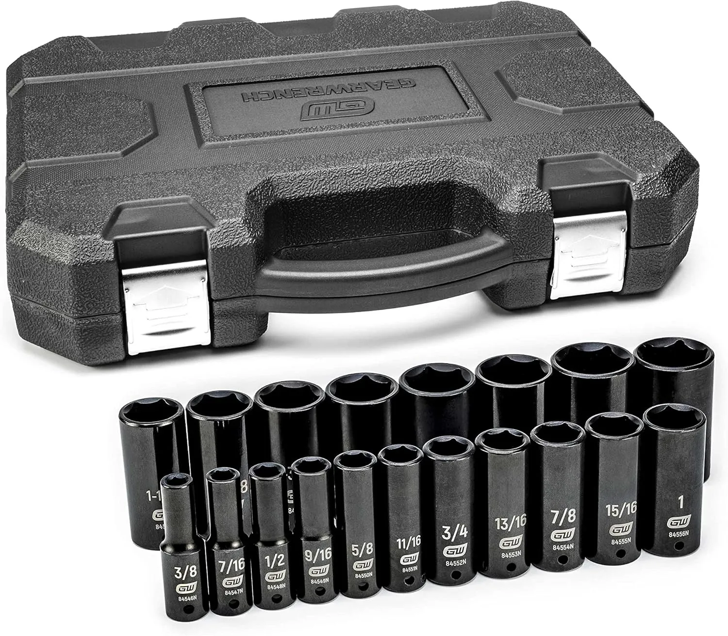 GEARWRENCH 19 Piece 1/2 Inch Drive 6 Point Impact Socket Set, Deep, SAE - 84934N 1/2"
