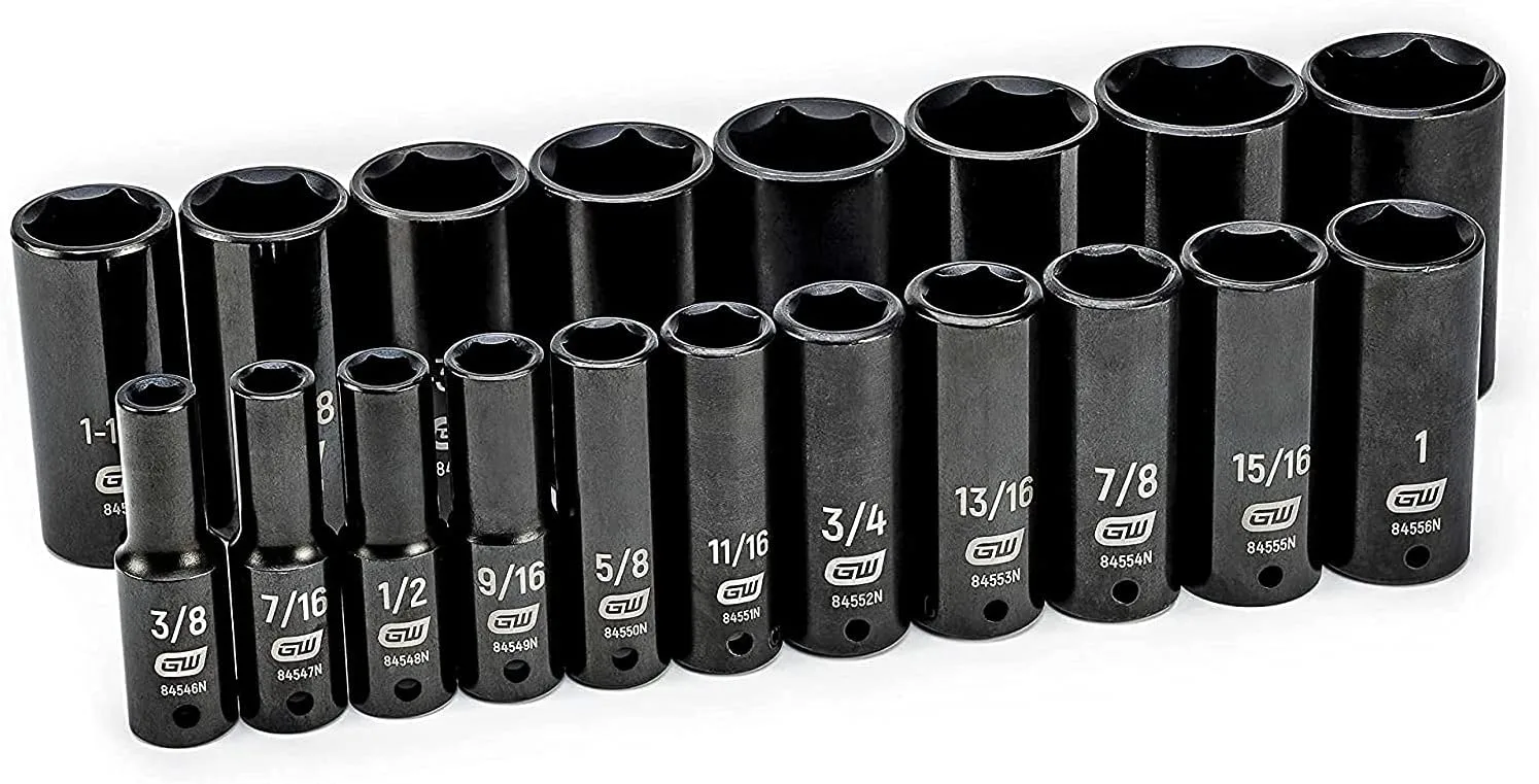 GEARWRENCH 19 Piece 1/2 Inch Drive 6 Point Impact Socket Set, Deep, SAE - 84934N 1/2"