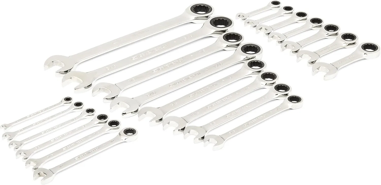 GEARWRENCH 21 Piece 72T SAE Standard & Stubby Ratcheting Wrench Set with EVA Foam Tray - 86526