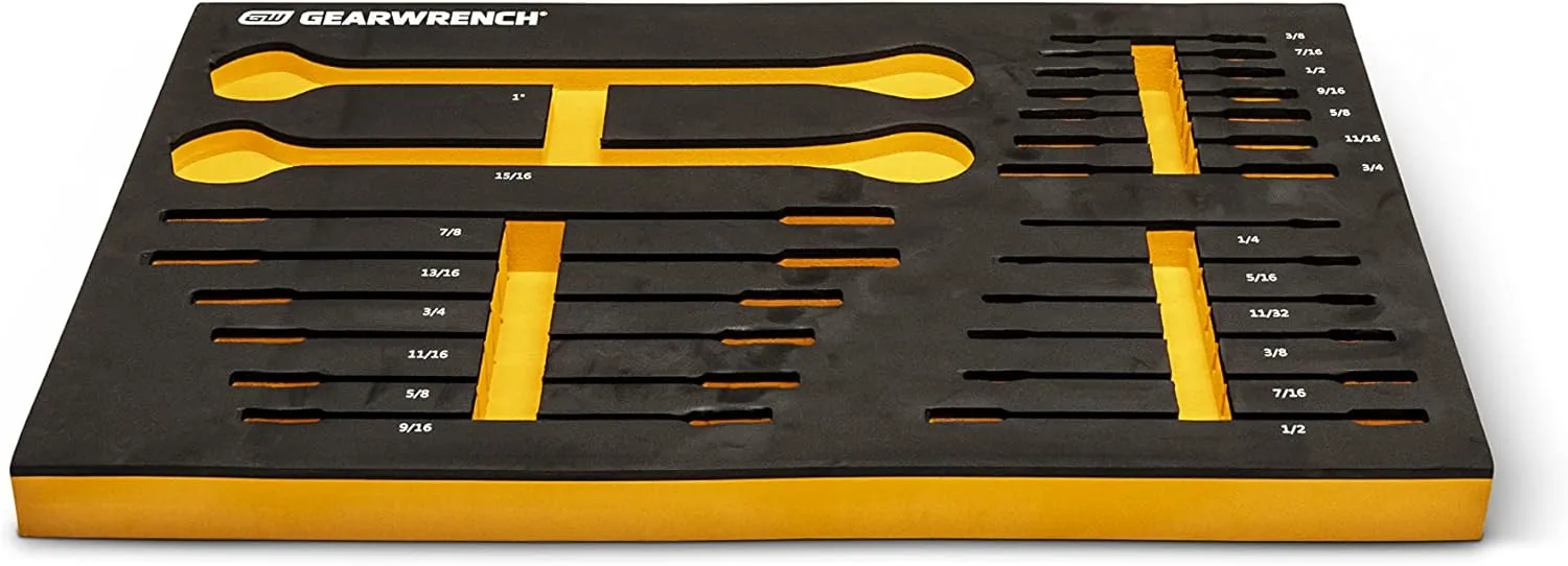 GEARWRENCH 21 Piece 72T SAE Standard & Stubby Ratcheting Wrench Set with EVA Foam Tray - 86526