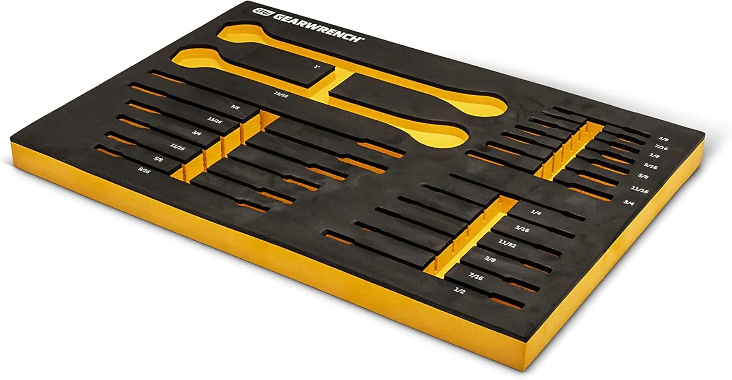 GEARWRENCH 21 Piece 72T SAE Standard & Stubby Ratcheting Wrench Set with EVA Foam Tray - 86526
