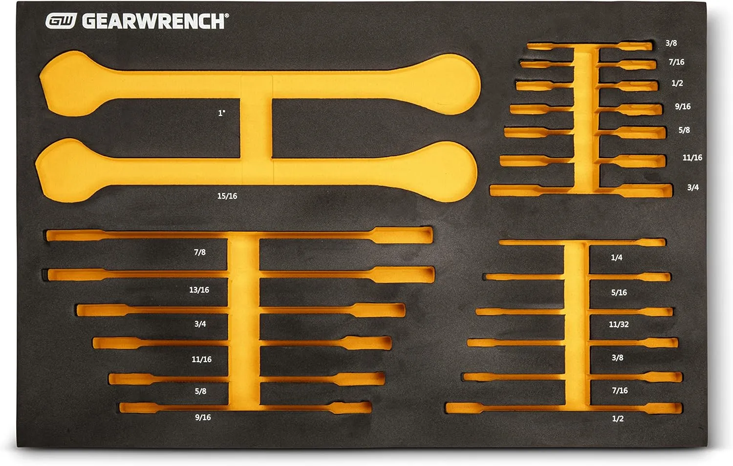 GEARWRENCH 21 Piece 72T SAE Standard & Stubby Ratcheting Wrench Set with EVA Foam Tray - 86526