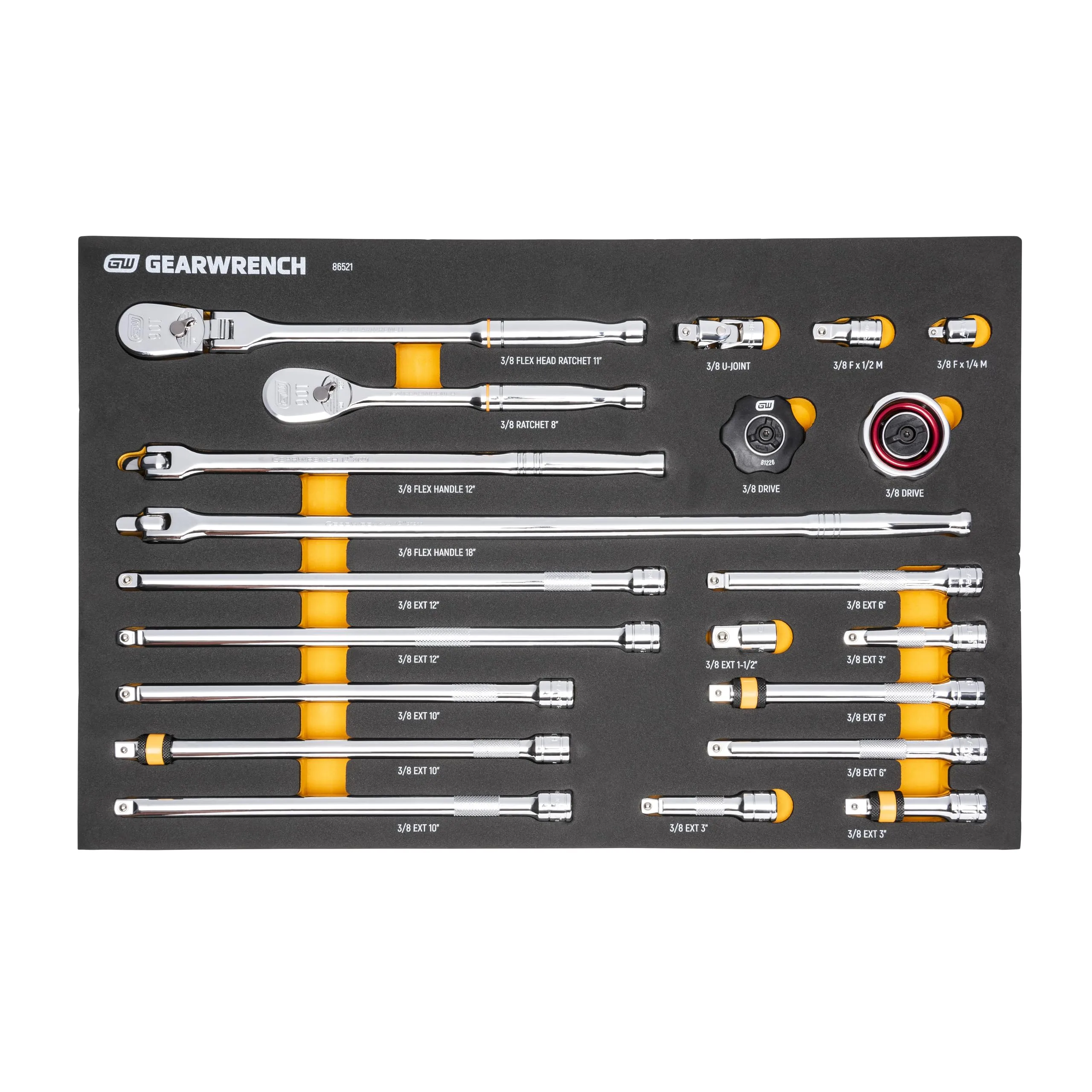 GEARWRENCH 21 Piece 3/8 inch 90T Ratchet & Drive Tool Set with EVA Foam Tray - 86521
