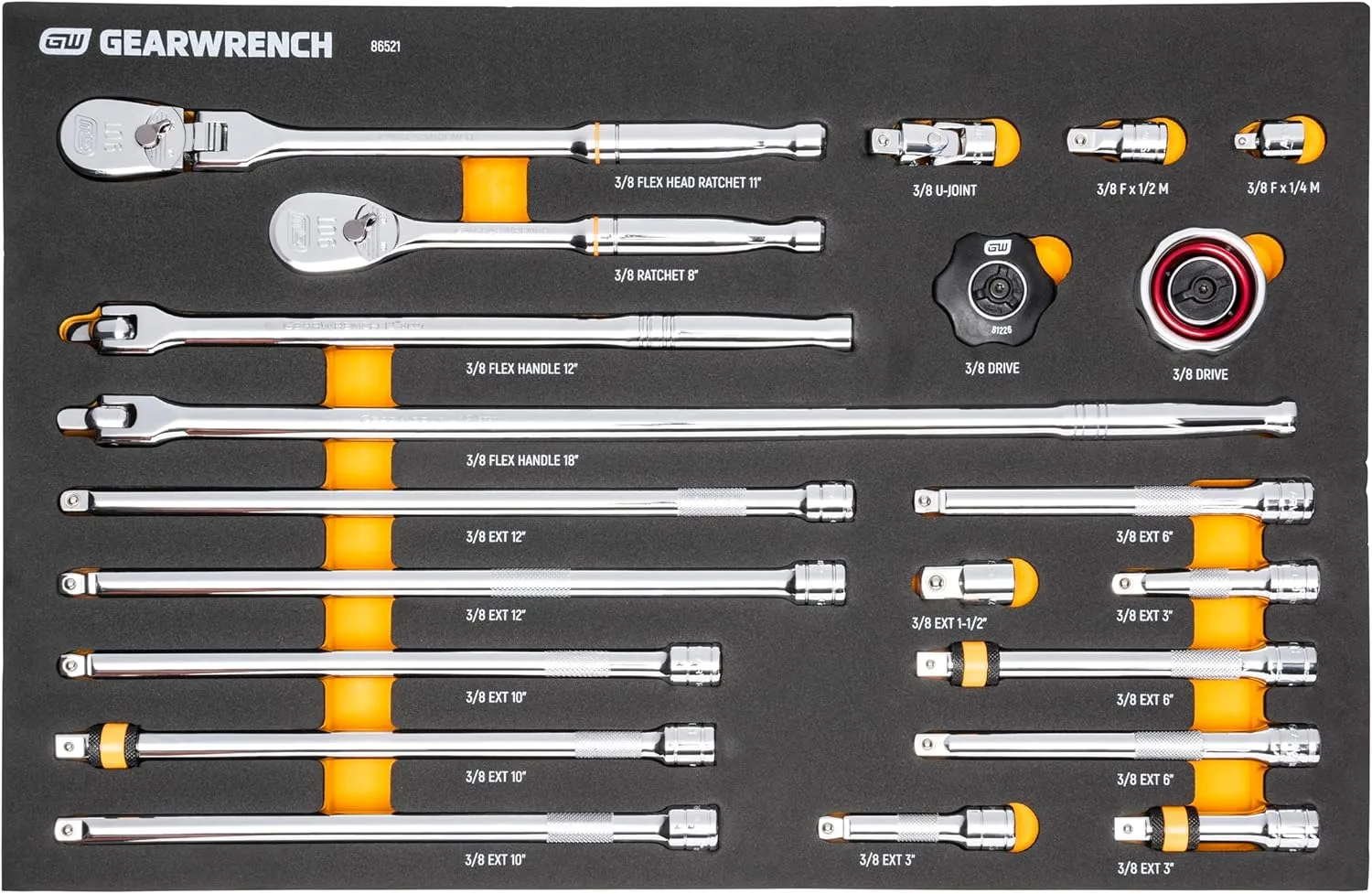 GEARWRENCH 21 Piece 3/8 inch 90T Ratchet & Drive Tool Set with EVA Foam Tray - 86521