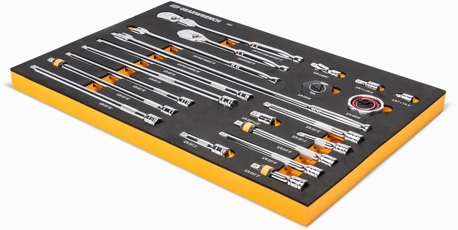 GEARWRENCH 21 Piece 3/8 inch 90T Ratchet & Drive Tool Set with EVA Foam Tray - 86521